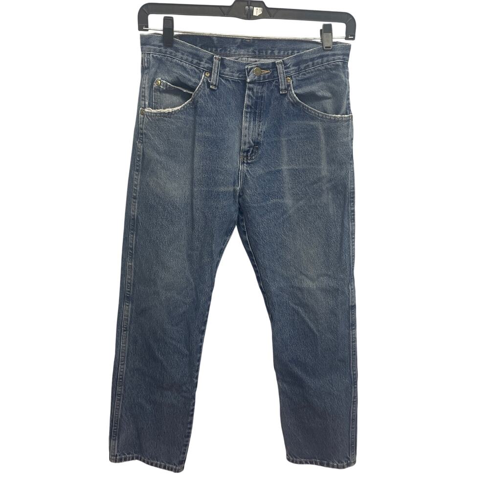 Wrangler Mens 33 X 30 100% Cotton Regular Fit Denim Blue Jeans Slight Distressed